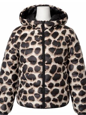 Leopard Print Coat Cropped Puffer Jacket Hooded Women’s M Trendy Statement Chic